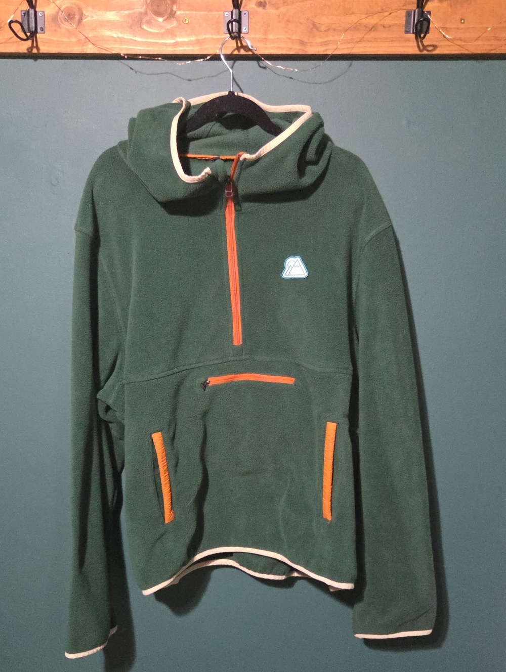 Womens Plus Forest Green Fleece Pullover Hoodie with Orange Trim